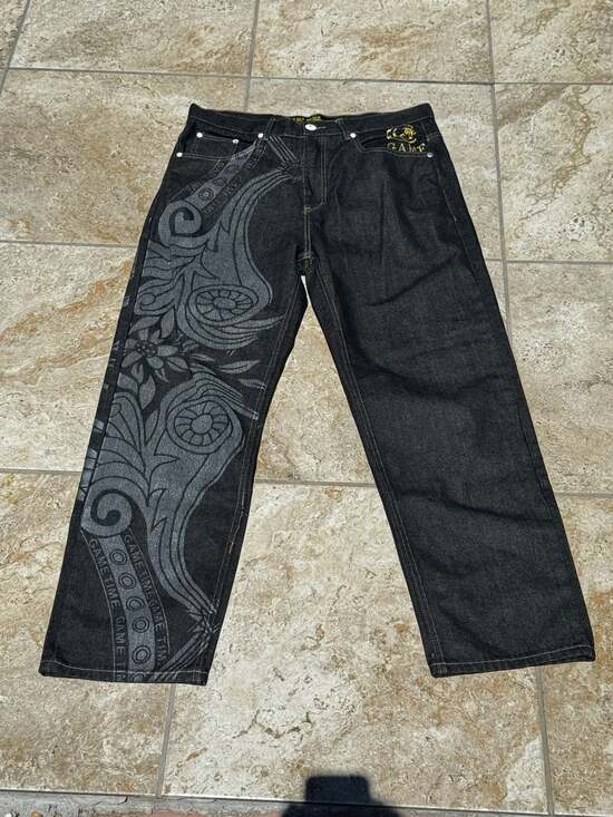 Game Time Other - Game Time Vintage Y2K Hip Hop Baggy Embroidered Black Denim Jeans